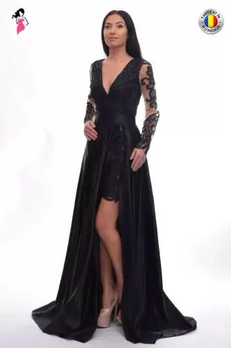 Rochie lunga de ocazie din tafta cu broderie