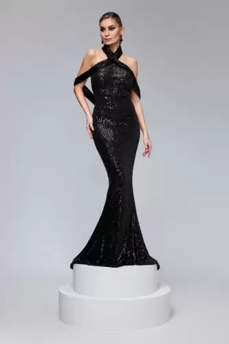 Rochie lunga de ocazie tip sirena din paiete