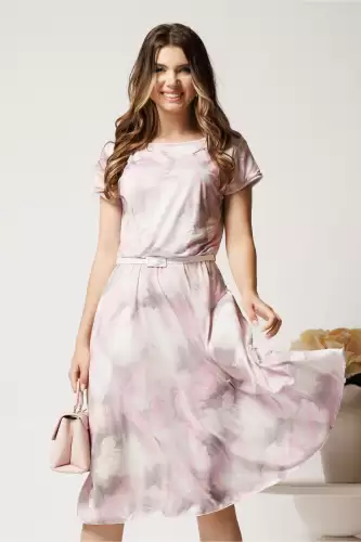 Rochie midi gri cu imprimeu roz din lycra in clos