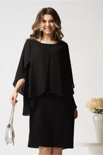 Rochie midi neagra din voal cu maneci despicate