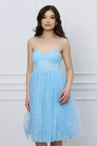 Rochie Mira midi bleu cu stelute argintii