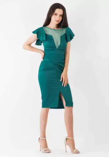 Rochie Moze verde conica prevazuta cu pliuri la talie