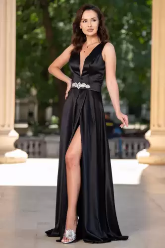 Rochie neagra din tafta Ophelia lunga