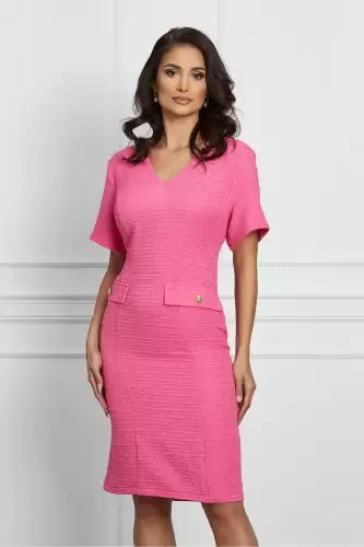 Rochie Oana fucsia cu clapete si nasturi decorativi