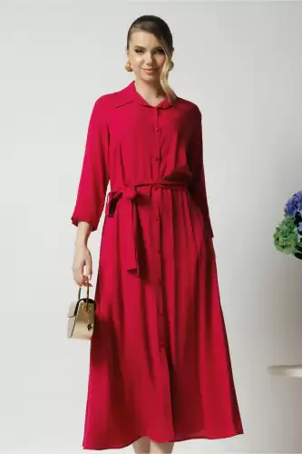 Rochie office din viscoza fucsia cu cordon in talie