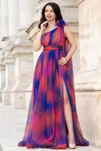 Rochie pretioasa Josephine royal cu imprimeu tip pictura