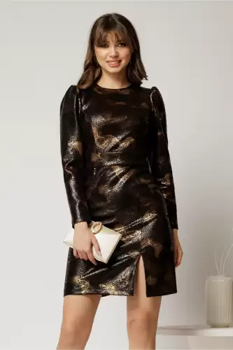 Rochie scurta de ocazie cu imprimeu auriu