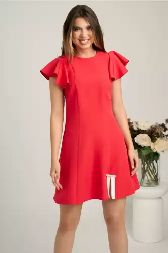 Rochie scurta rosu zmeura din stofa in clini cu aplicatie la baza- Moze