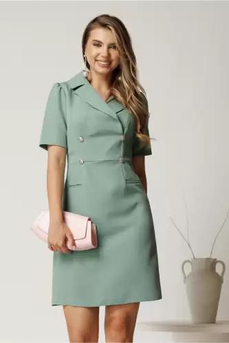 Rochie scurta verde mint din stofa cu nasturi pe bust