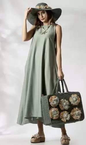 Rochie vaporoasa sin vascoza kaki cu croi lejer in A