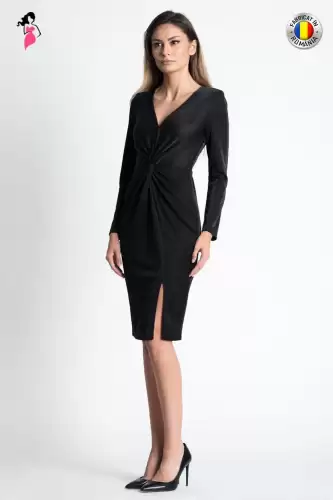 Rochie Xara de ocazie conica cu nod in talie si slit pe picior