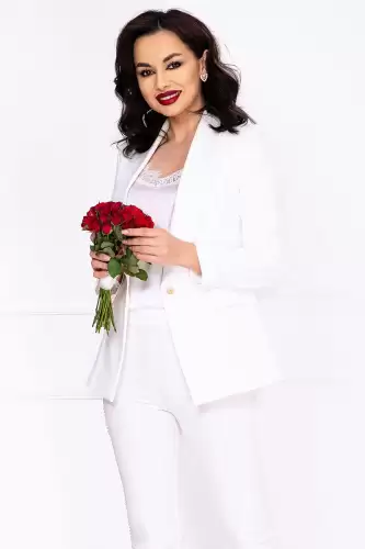 Sacou alb office dama InPuff cambrat