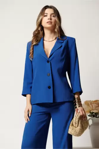 Sacou albastru din viscoza cu croiala cambrata