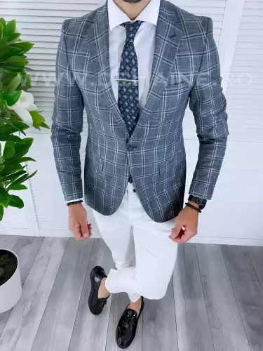 Sacou barbati in carouri slim fit B1485 N2-7