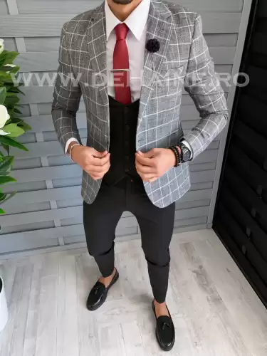 Sacou barbati in carouri slim fit B1486 N8-3.1