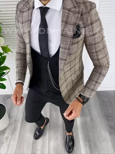 Sacou barbati in carouri slim fit B4979 O3-4.1