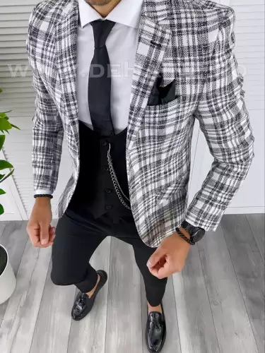 Sacou barbati in carouri slim fit B4993 O5-1.3
