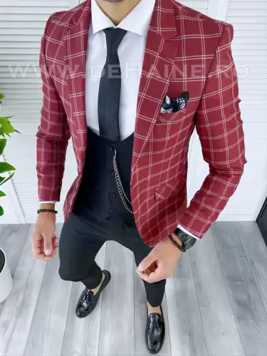 Sacou barbati in carouri  slim fit B5020 D11-1