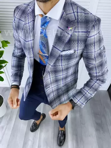 Sacou barbati in carouri slim fit B5592 O2-2.3