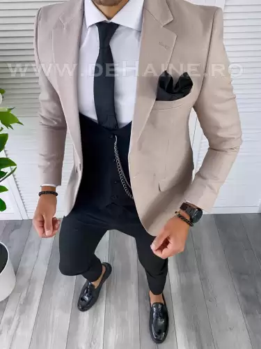 Sacou barbati roz pal slim fit B4985 80-4.1