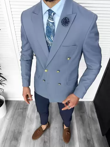 Sacou barbati slim fit 2 randuri de nasturi gri 11848 64-4