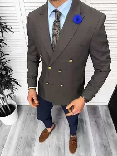 Sacou barbati slim fit 2 randuri de nasturi maro 11853 19-2.3