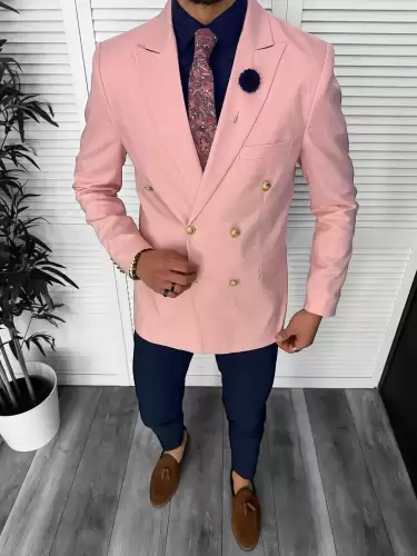 Sacou barbati slim fit  2 randuri de nasturi  roz 11845 40-1.1