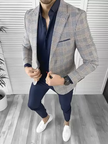 Sacou barbati slim fit albastru 732 I9-3