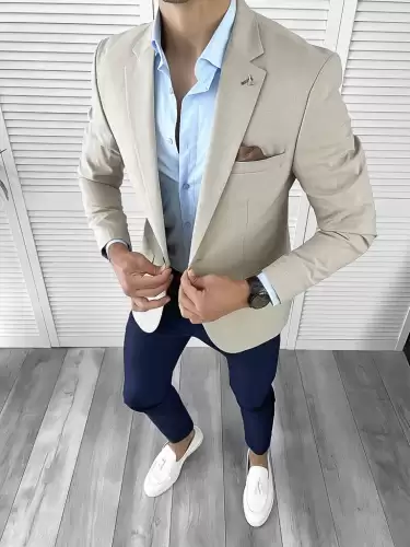 Sacou barbati slim fit bej 876 Y7-4