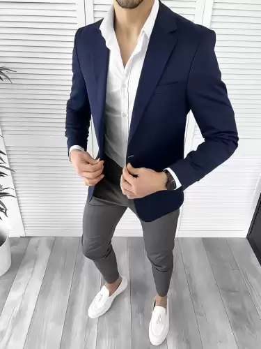 Sacou barbati slim fit bleumarin 10272 D3-3.1/  E 100-3 ~