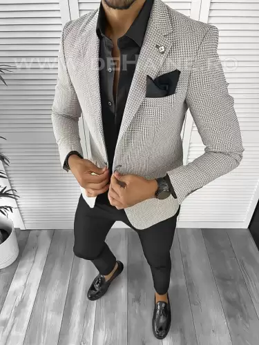 Sacou barbati slim fit cu imprimeu B8275  O3-4.1