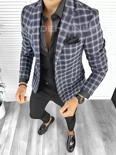 Sacou barbati slim fit in carouri B8304 P19-3.2