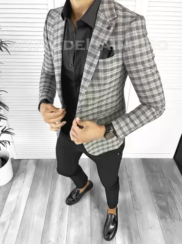 Sacou barbati slim fit in carouri B8315 N7-5.3