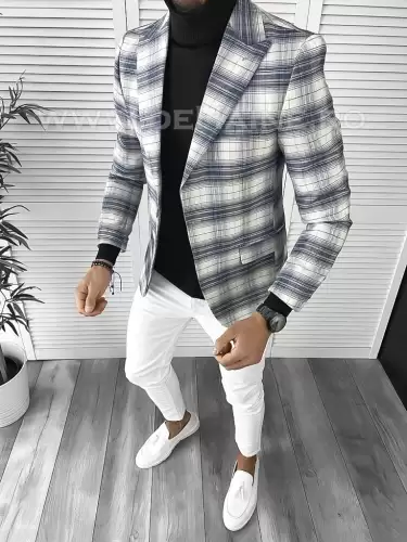 Sacou barbati slim fit in carouri B9745 16-2.3