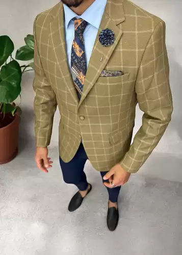 Sacou barbati slim fit   maro in carouri 3259 27-2