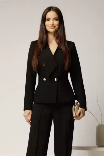 Sacou Beatriz negru elegant cu rever si nasturi
