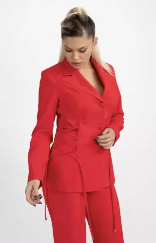 Sacou cambrat corai cu snur reglabil in laterale