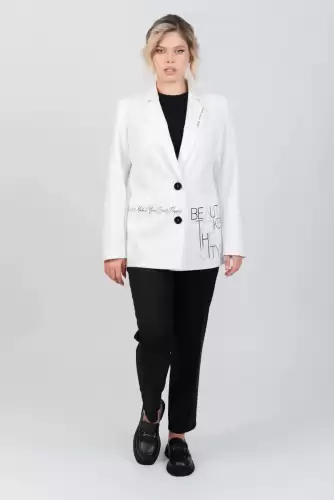 Sacou casual alb cu imprimeu si buzunare laterale functionale