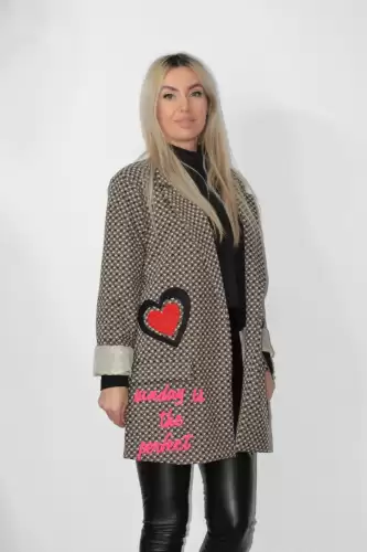 Sacou casual captusit cu imprimeu roz