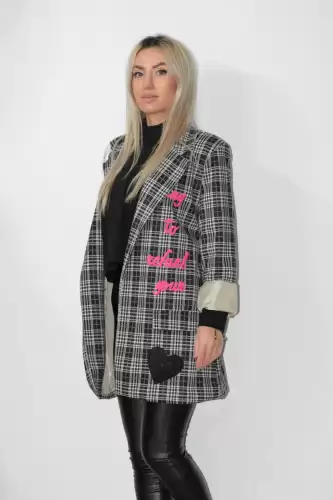 Sacou casual drept cu imprimeu