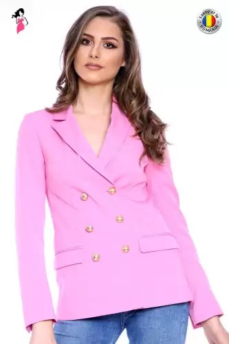 Sacou casual roz cu rever ascutit