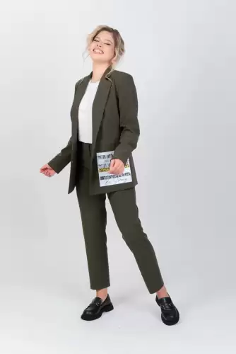 Sacou casual verde kaki cu imprimeu si buzunare laterale