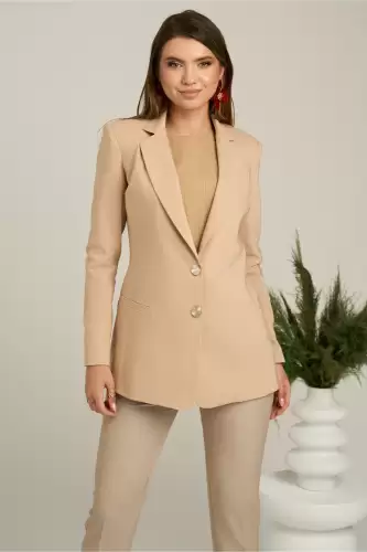 Sacou DY Fashion din stofa bej cu buzunare