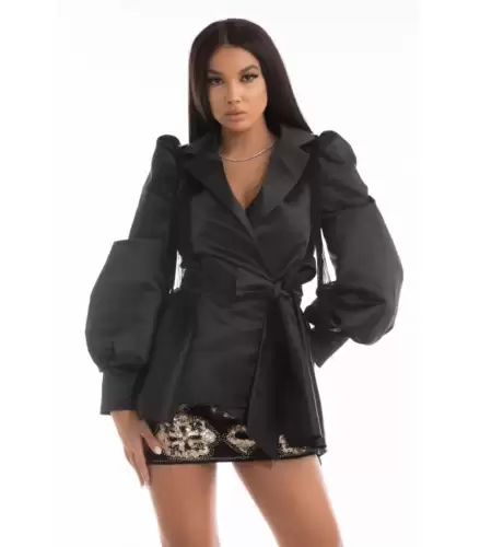 Sacou elegant din tafta prevazut cu franjuri si cristale pe umeri