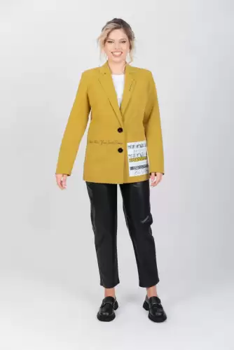 Sacou galben mustar cu buzunare laterale si inchidere cu doi nasturi