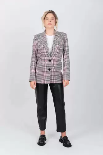 Sacou in carouri cu nunate de alb negru si roz