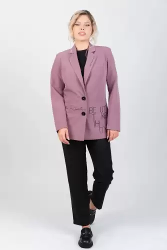 Sacou lila cu imprimeu si buzunare laterale