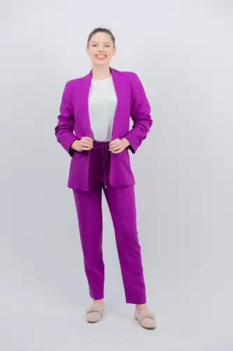 Sacou mov casual cu maneca incretia si croiala dreapta