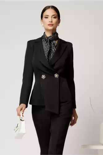 Sacou negru din stofa cu croi cambrat