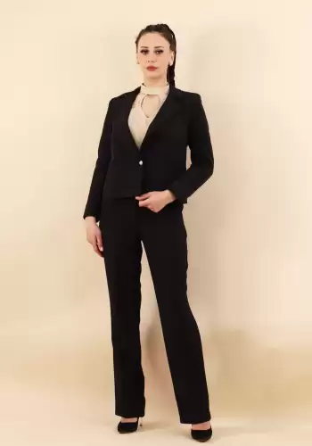 Sacou negru scurt cu inchidere un nasture